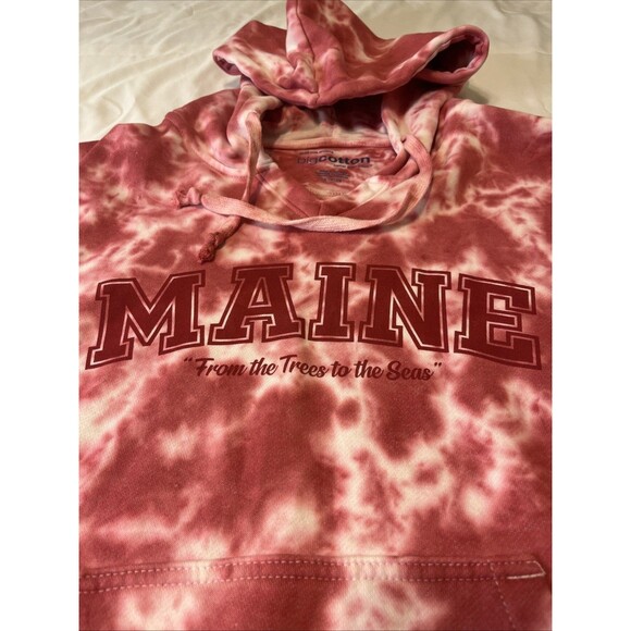 State of Maine Women’s Tie Dye Hoodie Size Small Pink/White Pullover Sweatshirt - Picture 2 of 9